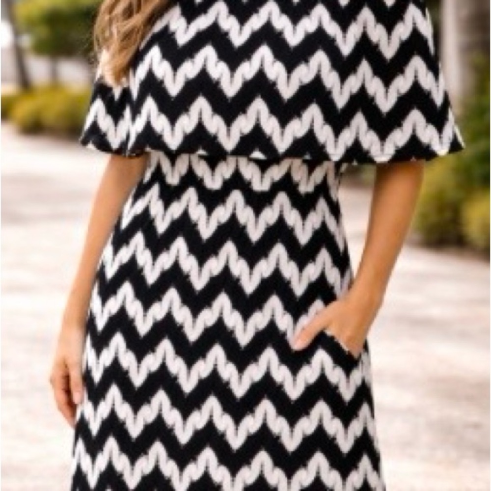 Judith March for Anthropologie Vintage Y2K Boho Black/White Chevron Print Dress